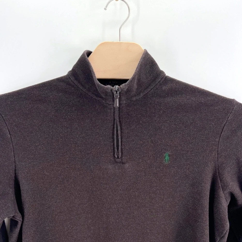 Polo Ralph Lauren Quarter Zip Pullover Large Cotton Blend Brown Classic Preppy